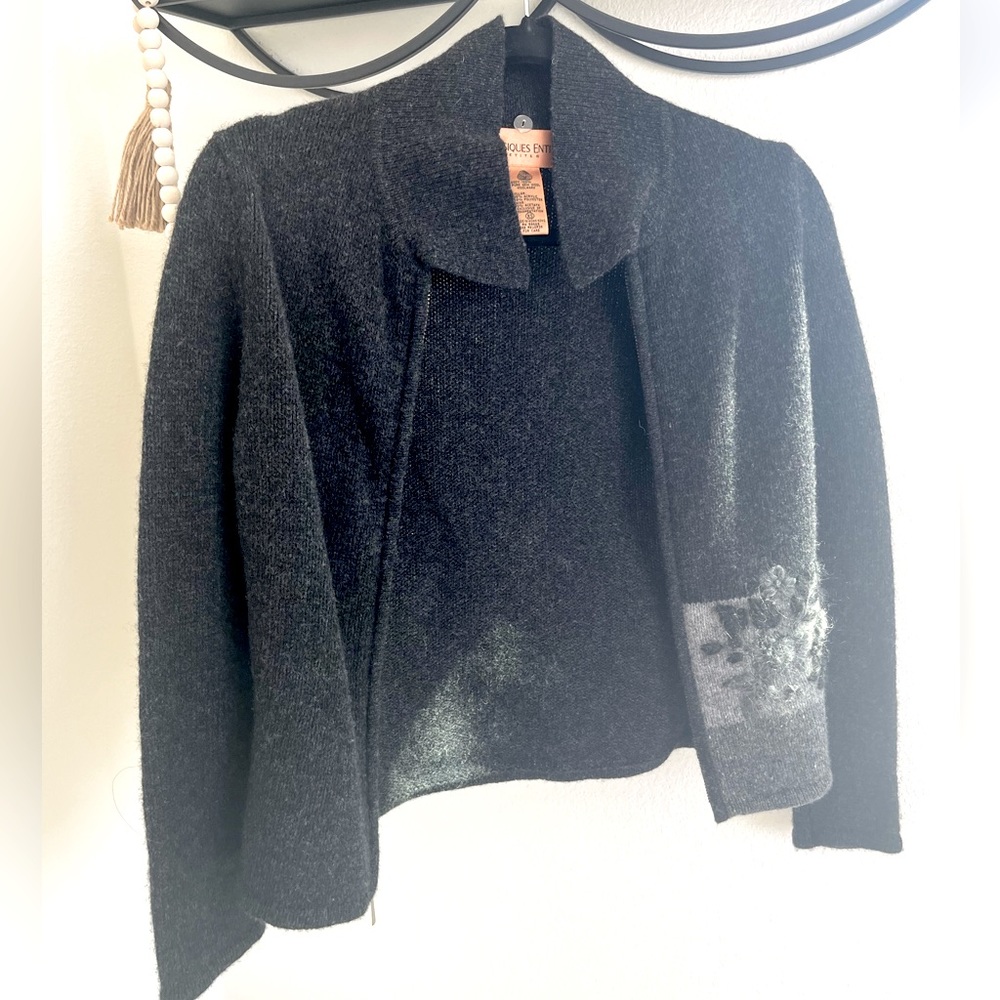 Classiques Entier petites black grey floral 100% wool zip jacket size XS